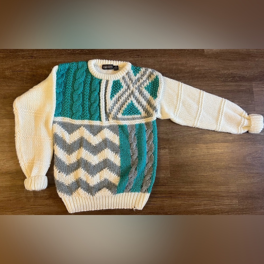 Vintage J.T. Beckett Sweater Mens Large‎ Multicolor Knit Abstract Geometric 90s